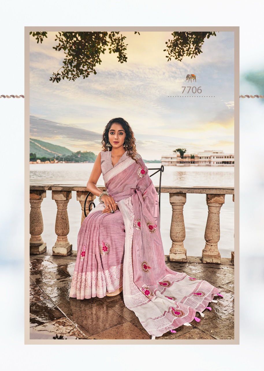 Rajyog Aadhik Fancy Ethnic Wear Linen Printed Saree Collection